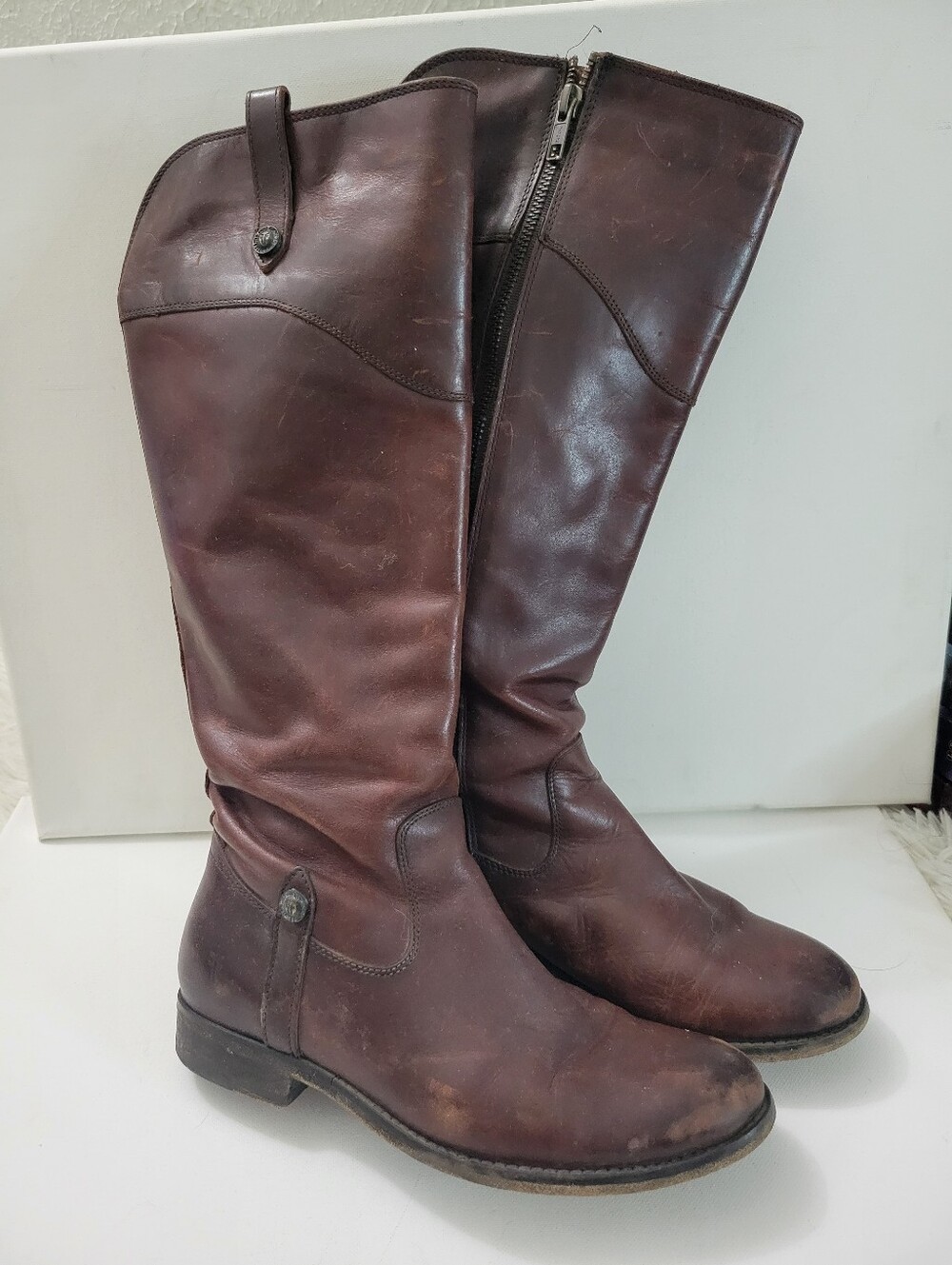 Frye Sz 6 B Womens Button Riding Boots Brown Leather Tall Side Zip